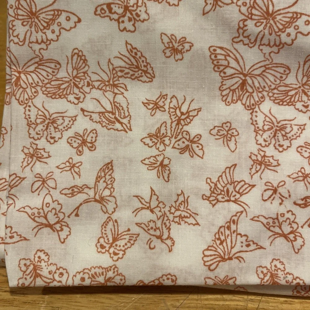 Vintage Sears Roebuck Twin Muslim Permaprest Butterfly Orange Print Flat Sheet‎